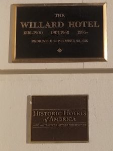 One of the several plaques on the walls of the Willard Intercontinental Hotel, in Washington, DC